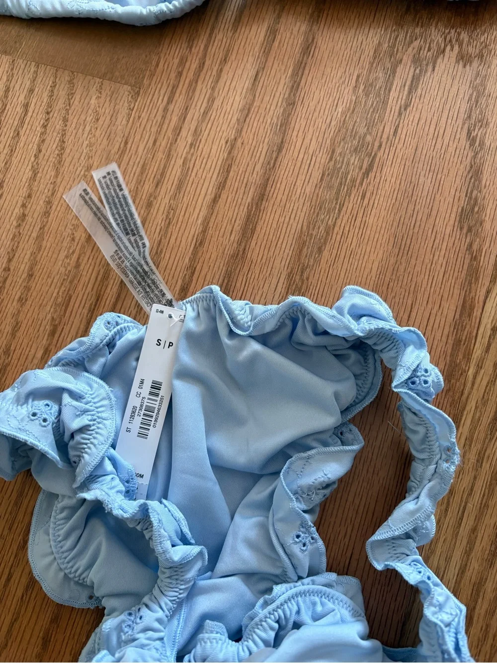 Frankie's Bikinis Light Blue Eyelet Ruffle Triangle Bikini